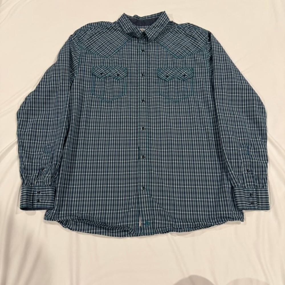 Moonshine Spirit Brad Paisley Western Shirt Mens Large Teal Purple‎ Plaid Ranch